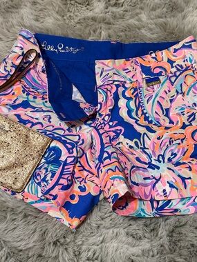 Lilly Pulitzer Bright Blue Pink Multi Floral Shorts